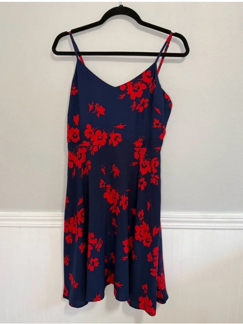 4th of July Navy Gap Dress with Red Floral Print